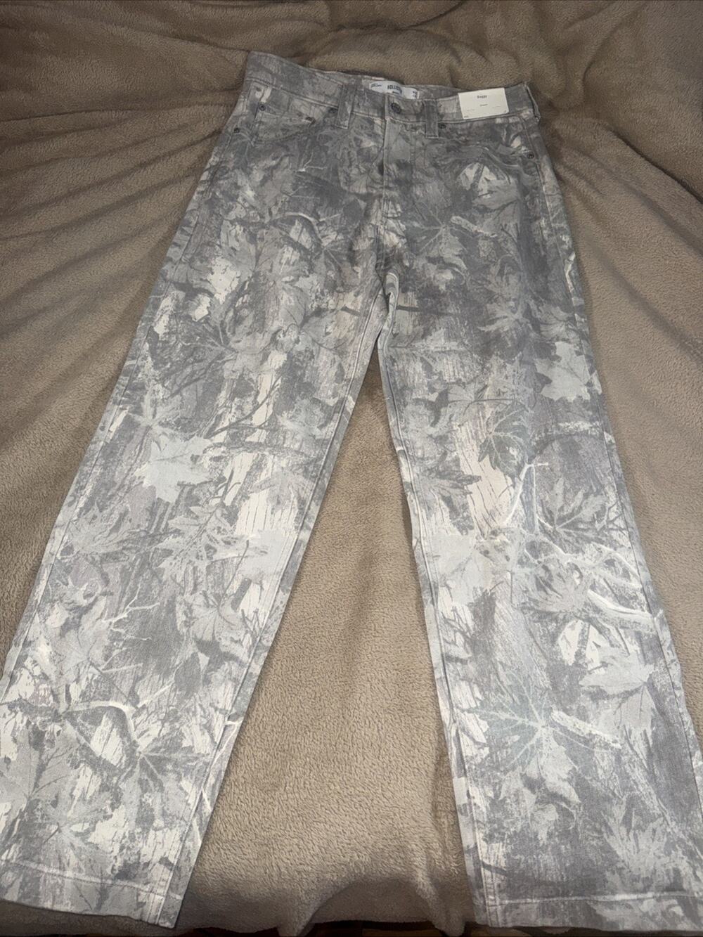 Hollister Mens Baggy Jeans Gray Real Tree Camo 5 Pockets Streetwear W32 L32